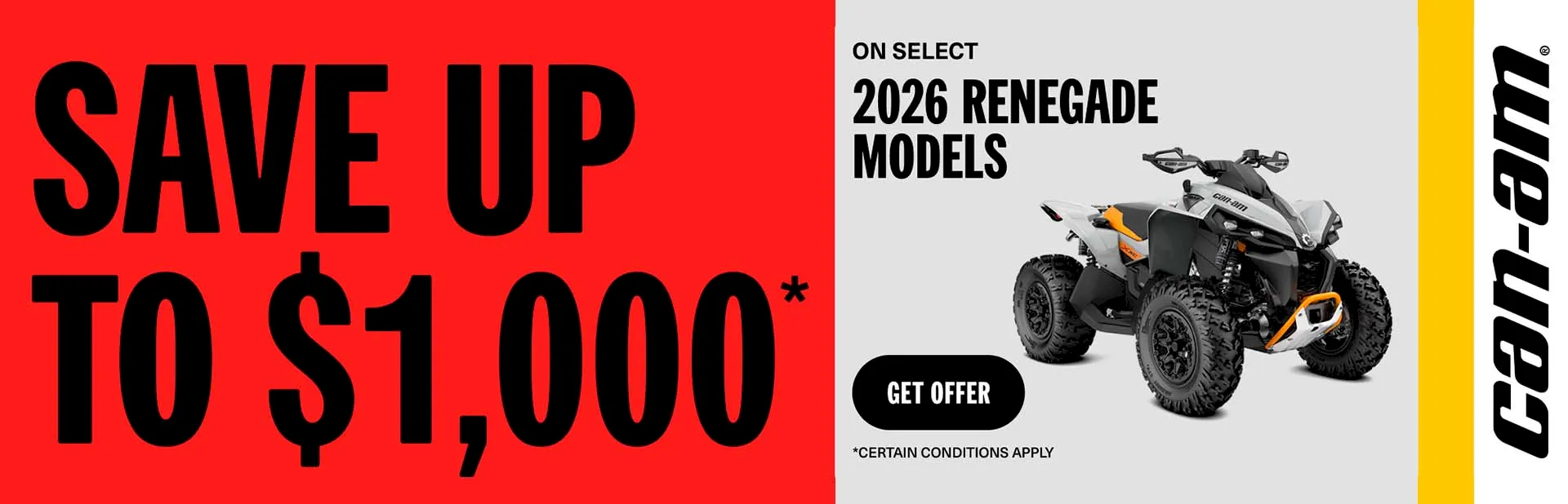 You are currently viewing Save up to $1 000 rebate on select 2026 Renegade models – Side x Side