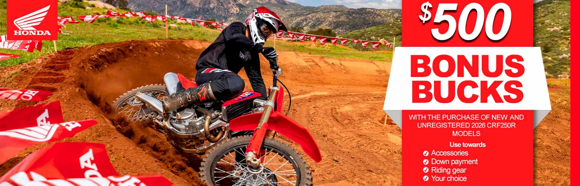 You are currently viewing $500.00 Bonus Bucks on 2026 CRF250R – Dirt Bikes