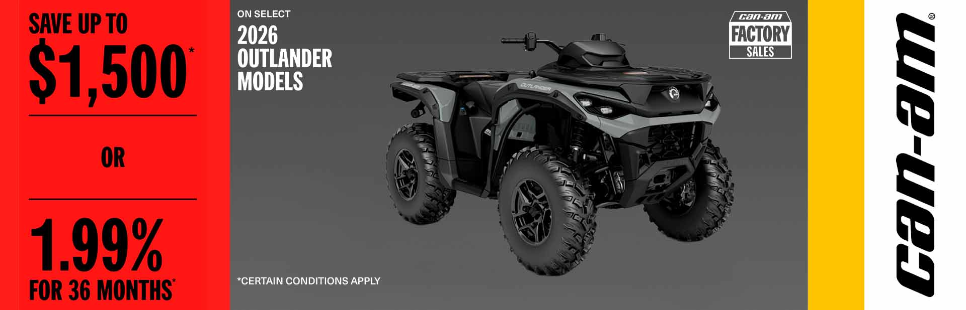 Read more about the article Save up to $1,500 OR 1.99% for 36 months on select 2026 Outlander models – Side x Side