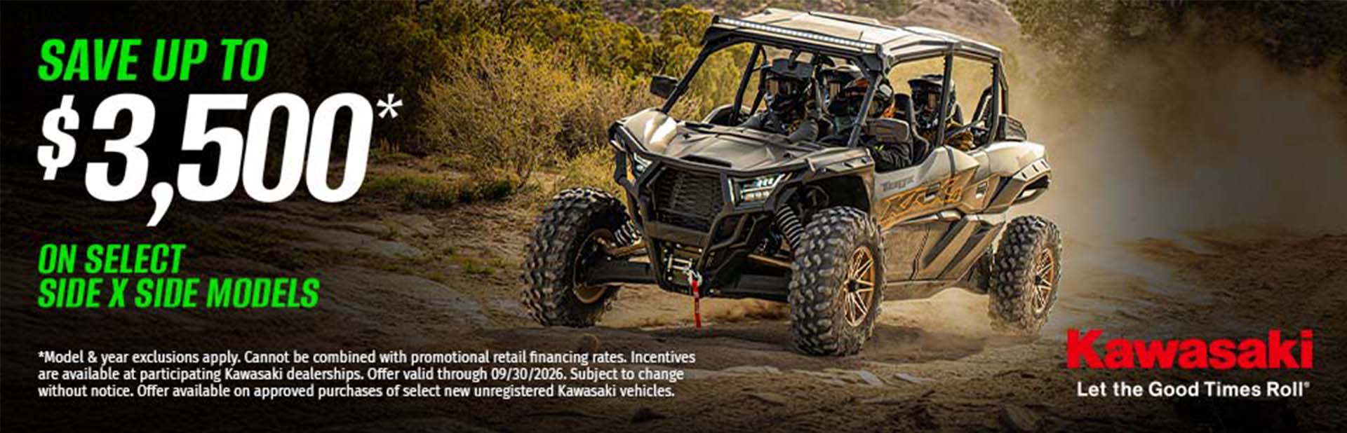 You are currently viewing SAVE UP TO $3,500* or FINANCING AS LOW AS 2.95% FOR 36 MONTHS** ON SELECT SIDE X SIDE MODELS – Good Times Start with Great Deals – Side x Side